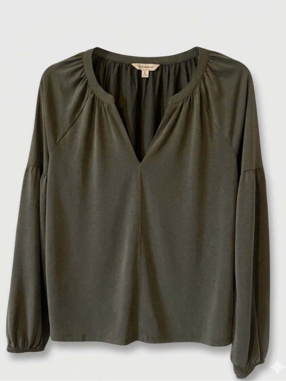 Lucky Brand Sandwash Notch Neck Blouse Loden Green Small